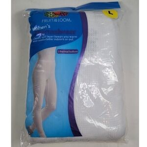 Fruit of the Loom Womens Thermal Underwear Bottom White Waffle Knit Large NIP